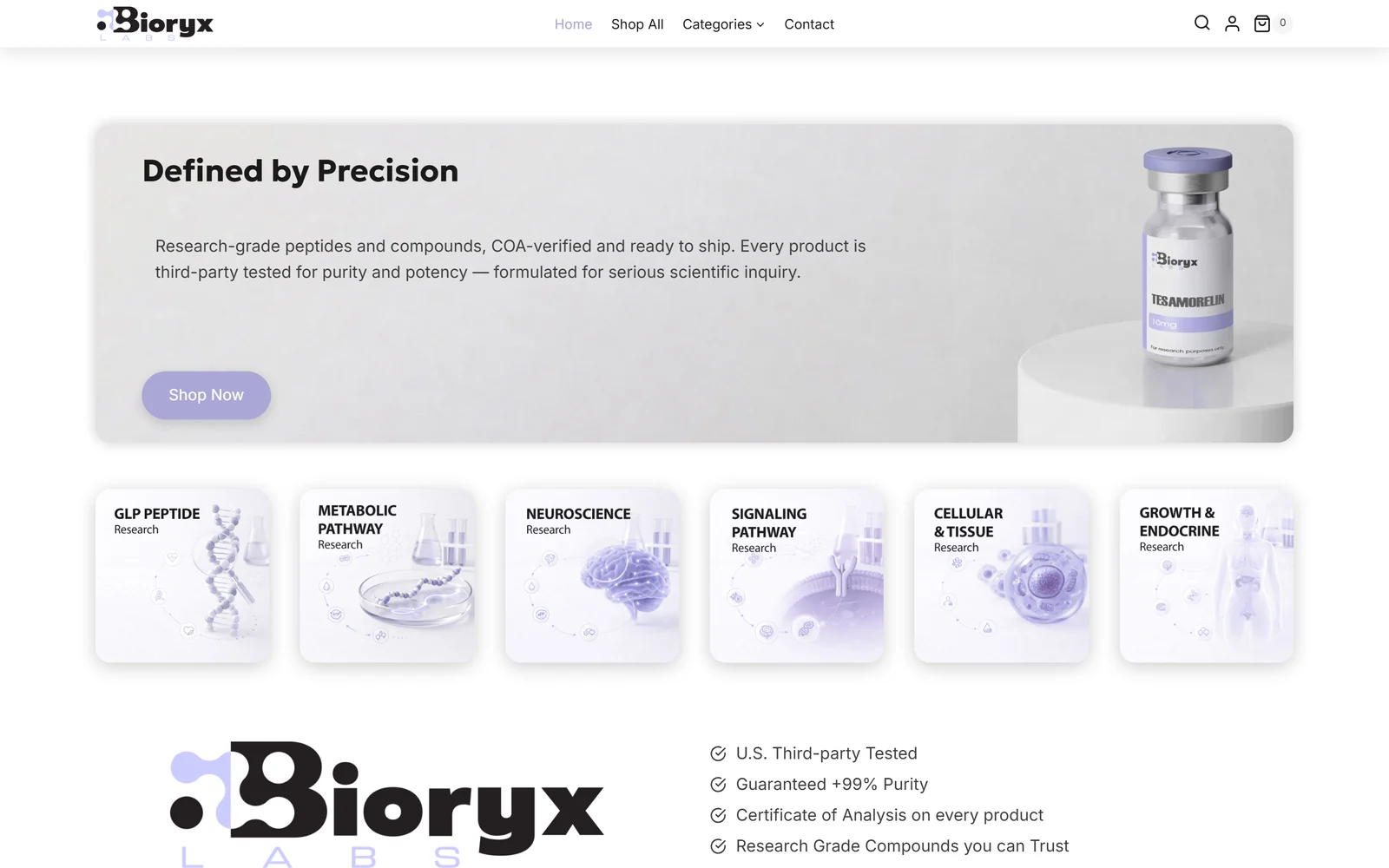 Lavender on near-white, frosted panels, and product staging lit the same way every time.